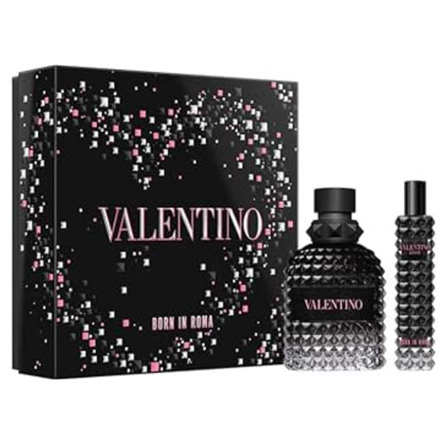 Perfumes Wholesale Valentino Uomo Born in Roma gift set, 3.4oz EDT spray and 0.34oz EDT spray.