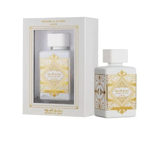 Perfumes Wholesale LATTAFA Badee Al Oud Honor and Glory unisex 3.4oz EDP perfume bottle and packaging.