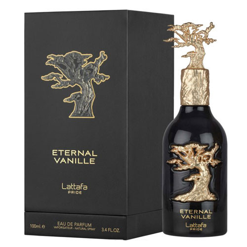 Perfumes Wholesale LATTAFA Eternal Vanille unisex perfume bottle 3.4oz EDP with tree design and packaging.