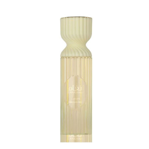 Perfumes Wholesale LATTAFA Angham Unisex Body Mist bottle, 8.4 oz, pale yellow, ribbed design, UP-LAT-390.