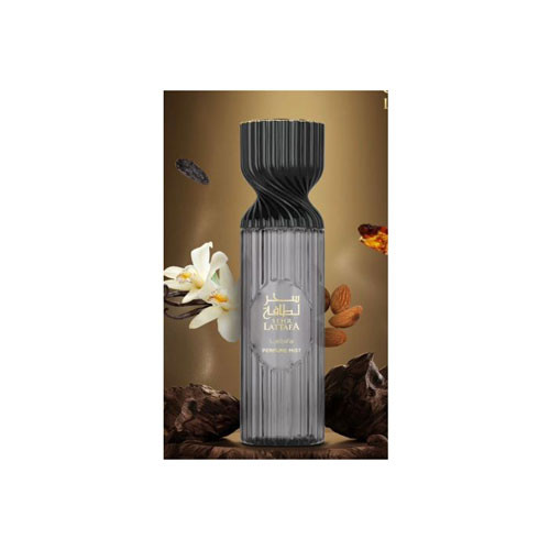 Perfumes Wholesale Lattafa Unisex Body Mist, 8.4oz, UP-LAT-391, clear bottle with black cap and floral elements.