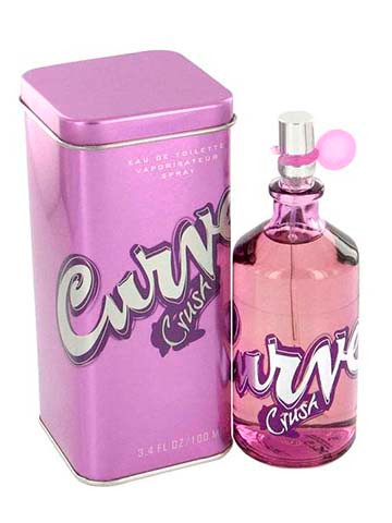 Perfumes Wholesale Liz Claiborne Curve Crush perfume bottle and tin box, 3.4 oz, 100ml, pink fragrance set.