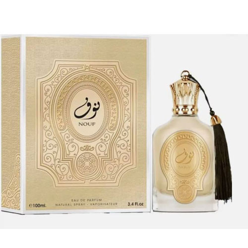 Perfumes Wholesale PARIS CORNER NOUF Unisex 3.4 OZ EDP perfume bottle and packaging, gold and clear glass.