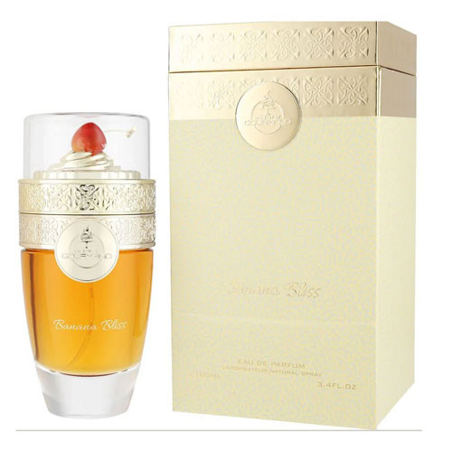 Perfumes Wholesale PARIS CORNER Banana Bliss Women 3.4 OZ EDP perfume bottle and packaging, gold and clear.