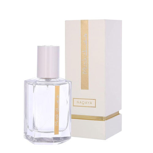 Perfumes Wholesale RASASI Musk Naqaya Unisex 1.6 oz EDP perfume bottle and box, 50ml, clear glass, white cap.