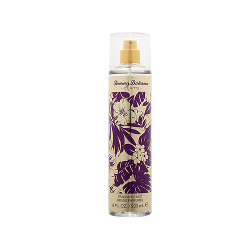 Perfumes Wholesale Tommy Bahama St. Kitts 8oz body mist bottle with purple and gold floral design and cap.
