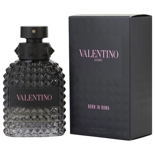 Perfumes Wholesale Valentino Uomo Born in Roma men's 1.7oz EDT perfume bottle and box, 50ml, black crystal design.