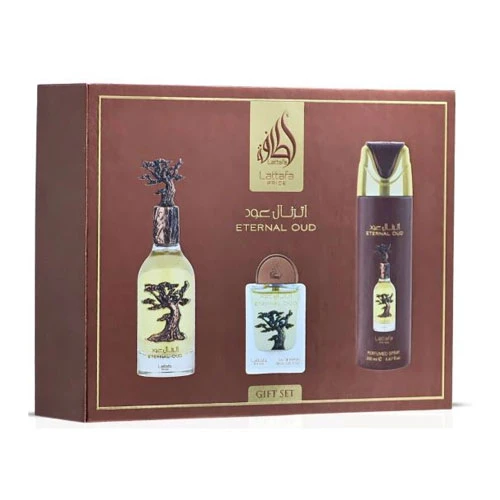 SET LATTAFA  ETERNAL OUD UNISEX ( 3 PC ) 3.4 EDP / 0.68 EDP / PERFUMED SPRAY 6.7 OZ  / 6290362346500