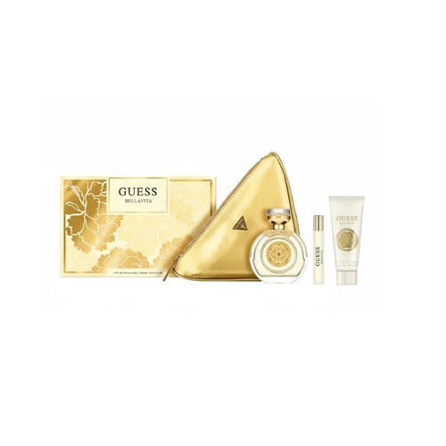 SET GUESS BELLA VITA  WOMEN ( 4 PC ) 3.4 OZ EDP SP / 0.50 OZ TRAVEL /3.4 OZ BL / POUCH / 85715349729