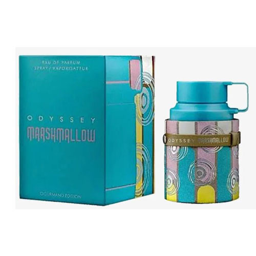 Perfumes Wholesale ARMAF Odyssey Marshmallow Gourmand Edition Men 3.4oz EDP, 100ml, teal and colorful bottle and box.