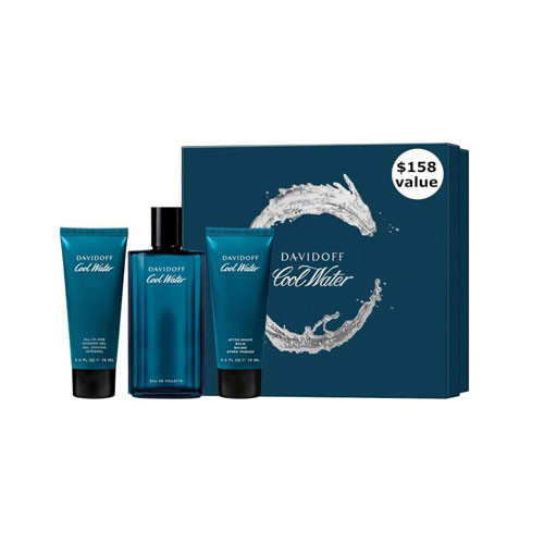 SET DAVIDOFF COOL WATER MEN ( 3 PC ) 4.2 OZ EDT SP  / 2.5 OZ SG /2.5 OZ ASB (NEW UPC ) / 3616306698369