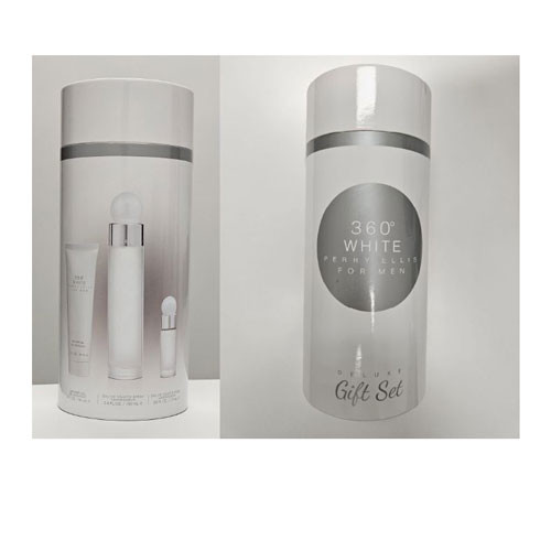 SET PERRY ELLIS 360 WHITE MEN ( 3 PC ) 3.4 OZ EDT /3.0 OZ GEL + MINI -CANISTER / 844061015203