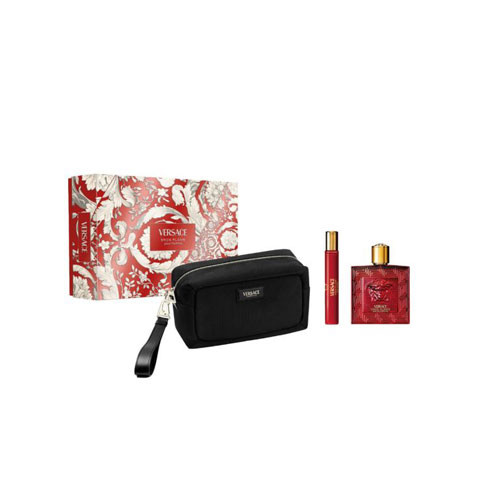 SET VERSACE EROS FLAME MEN ( 3 PC ) 3.4 OZ EDP SP /0.34 OZ EDP SP/ HARD BOX / 8011003903146