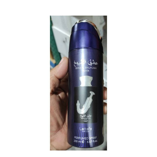 BODY SPRAY LATTAFA PRIDE DEO ISHQ AL SHUYUKH SILVER IUNISEX 6.7 OZ / 6298043161336