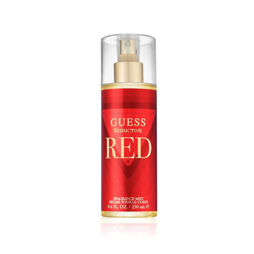 Perfumes Wholesale GUESS Seductive Red women's body mist, 8.4 oz, 240ml, gold cap, red packaging, clear top.