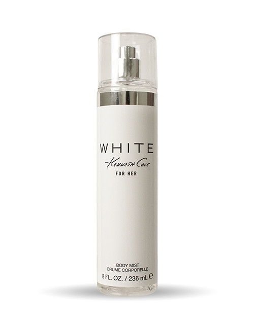 Perfumes Wholesale Kenneth Cole White body mist for women, 8 oz, in sleek packaging with silver accents.
