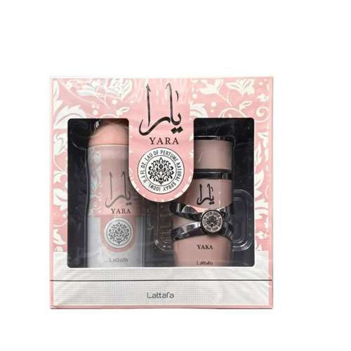Perfumes Wholesale Lattafa Yara Women gift set, 2 pcs, 3.4 oz EDP, 6.76 oz body spray, pink.