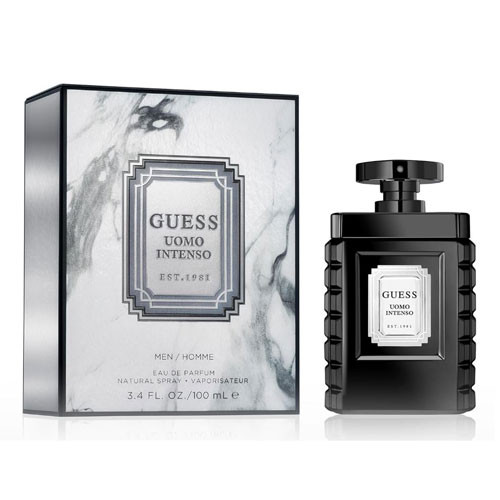 Perfumes Wholesale GUESS Uomo Intenso EDP 3.4oz 100ml black perfume bottle and box packaging.
