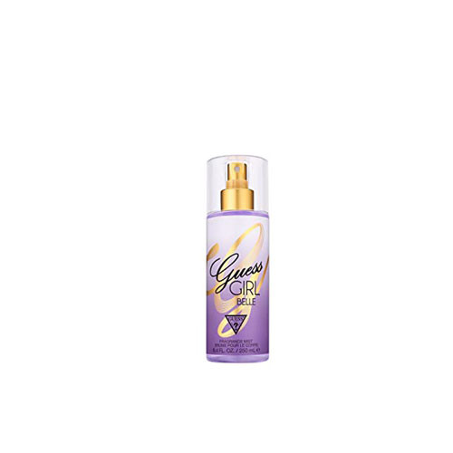 Perfumes Wholesale GUESS Girl Belle body mist bottle, 8.4 oz, purple and gold packaging, women's fragrance product.