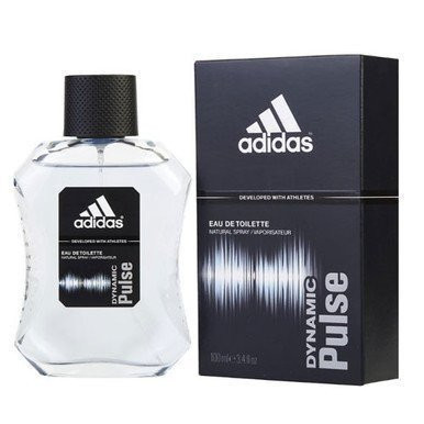 Perfumes Wholesale Adidas Dynamic Pulse Men 3.4 oz EDT perfume bottle and box, 100ml, black cap, clear glass.