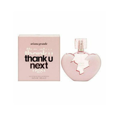 Perfumes Wholesale Ariana Grande Thank U Next perfume bottle and box, 3.4 oz pink heart-shaped fragrance container.
