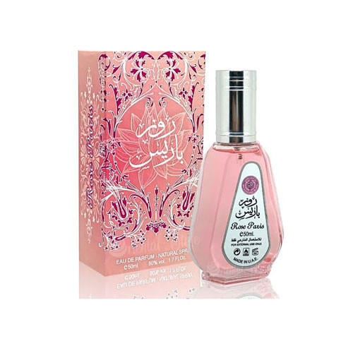 Perfumes Wholesale ARD AL ZAAFARAN Rose Paris Women 1.7 oz EDP perfume bottle and box, 50ml pink fragrance.