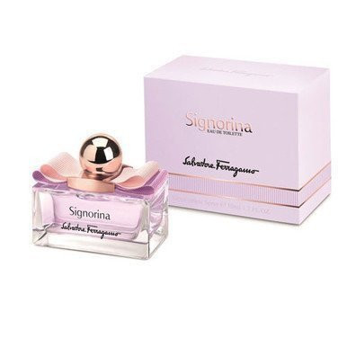 Perfumes Wholesale Ferragamo Signorina Women 3.4 oz EDT Spray, 100ml, purple bottle with rose gold cap.