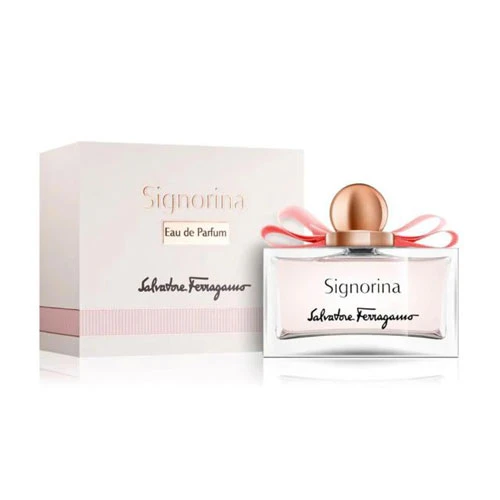 Perfumes Wholesale Salvatore Ferragamo Signorina Women 3.4 oz EDP perfume bottle and box, 100ml, pink ribbon.