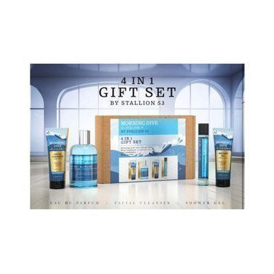 Perfumes Wholesale EMPER Morning Live by Stallion 53 Unisex gift set, 4 pieces, blue packaging, EDP, SG, facial cleaner.