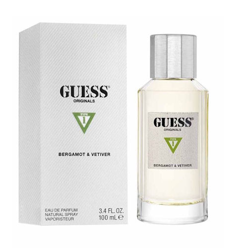 Perfumes Wholesale GUESS ORIGINALS TYPE 1 BERGAMOT & VETIVER UNISEX 3.4 EDP SP 100ml perfume bottle.
