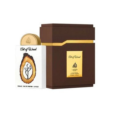 Perfumes Wholesale LATTAFA Pride Art of Wood Unisex 3.4 oz EDP perfume bottle and packaging brown gold.