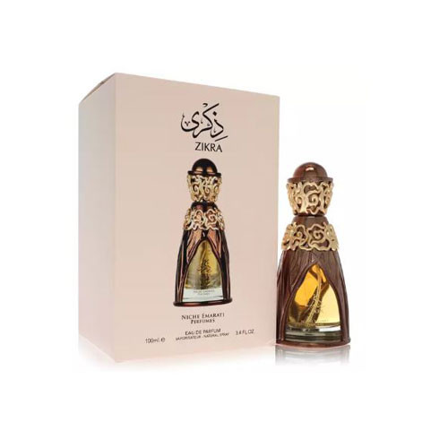 Perfumes Wholesale LATTAFA ZIKRA Unisex EDP 3.4oz perfume bottle next to packaging box.