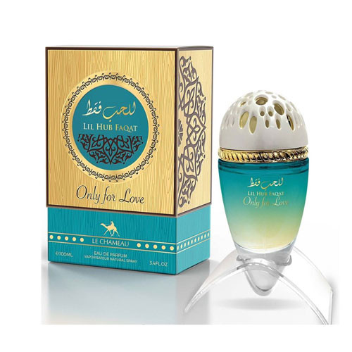 Perfumes Wholesale Lechameau Only For Love Women 3.4 oz EDP perfume bottle and box, 100ml, blue gradient.