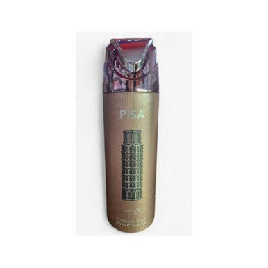 Perfumes Wholesale Lattafa Pride Pisa Unisex Body Spray, 6.7oz, 200ml, gold and purple bottle, LATTAFA branding.