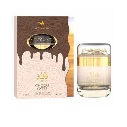 Perfumes Wholesale Le Chameau Qafila Choco Latte Unisex 3.4 oz EDP perfume bottle and packaging.