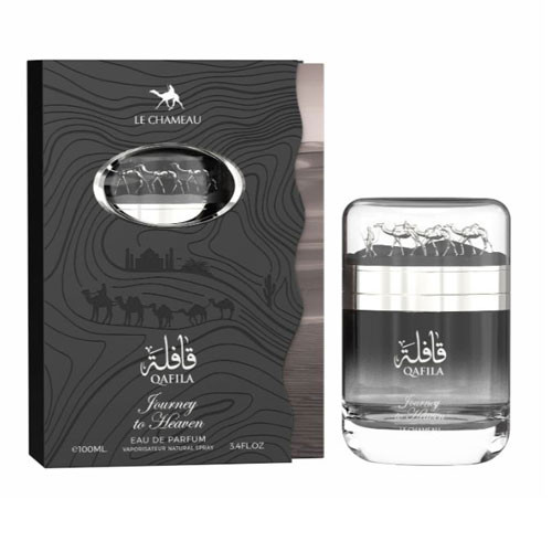 Perfumes Wholesale Le Chameau Qafila Journey To Heaven unisex 3.4 oz EDP perfume bottle and box packaging.