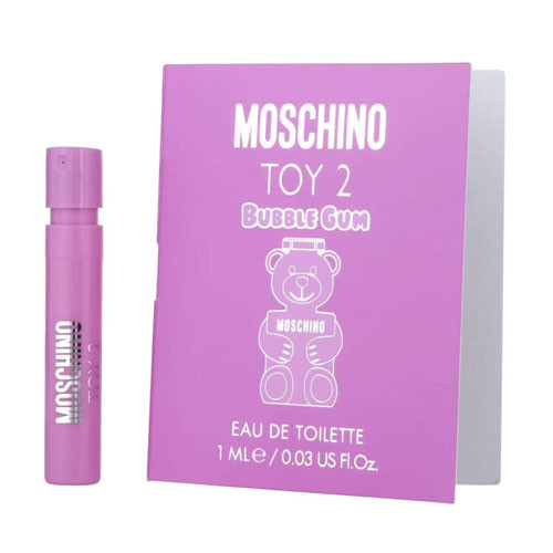Perfumes Wholesale MOSCHINO Toy 2 Bubble Gum Women 0.03 oz EDT perfume vial, pink color, MOSCHINO branding.