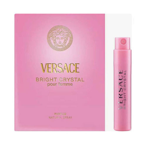 Perfumes Wholesale VERSACE Bright Crystal Women Parfum 0.03 oz EDP SP pink perfume bottle and packaging.