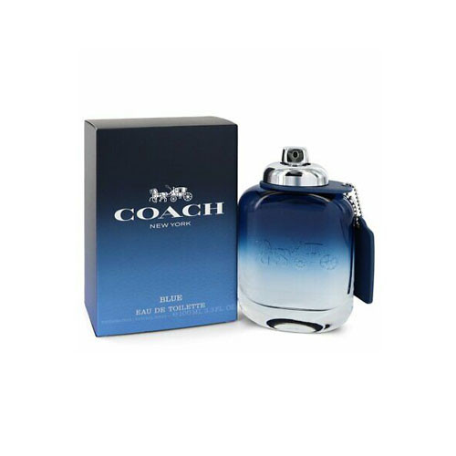Perfumes Wholesale COACH Blue Men 3.4 OZ EDT perfume bottle and box, blue gradient design, COACH logo visible.