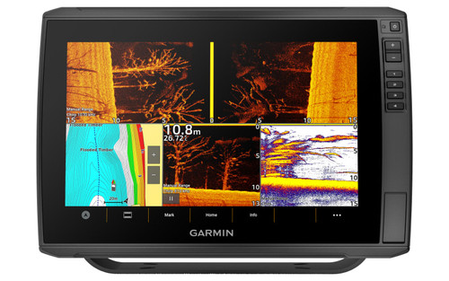 Front-facing view of the Garmin ECHOMAP Ultra 2 126sv featuring a 12-inch sunlight-readable touchscreen display with keyed assist buttons.