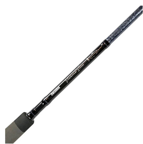 Side view of Okuma Diamond Elite two-piece salmon downrigger rod
