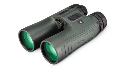 Detailed close-up of the top adjustment console, showing the rubberized laser rangefinder activation buttons and the central focus wheel.