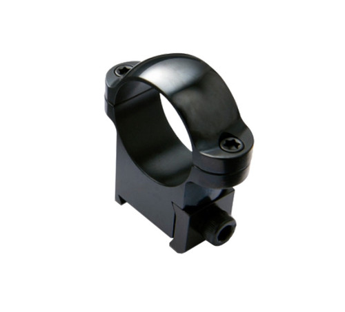Profile view of a single solid steel Burris 1 inch CZ 550 medium scope ring mount in a gloss black finish.