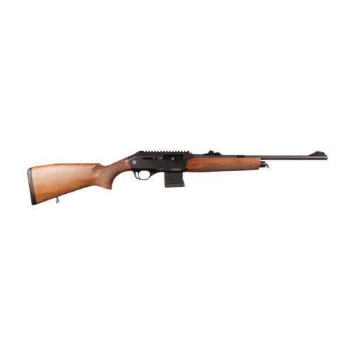 Left-side profile of Akdas Alcor .223 Rem semi-automatic hunting rifle with walnut stock and 18.5-inch barrel
