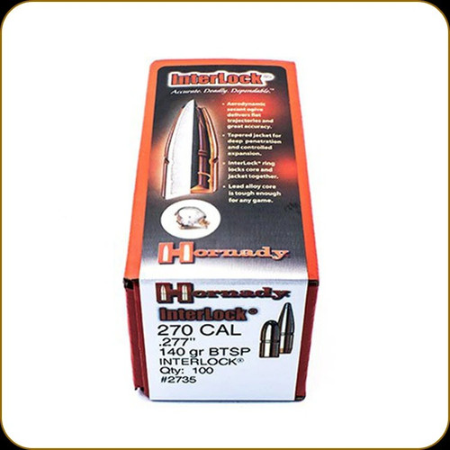 Hornady InterLock 270 Caliber (.277"") 140gr Boat Tail Spire Point Bullets (100 Ct)