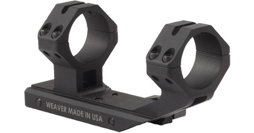 Side profile view of a black one-piece Weaver SPR scope mount on a plain white background