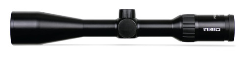 Horizontal profile view of the long-barrel Steiner Predator 4 6-24x50 riflescope showing its matte black finish