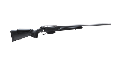 Tikka T3x Varmint .223 Remington bolt-action rifle with synthetic stock on white background