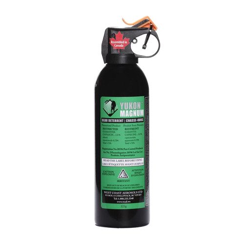 Yukon Magnum 325g bear spray large canister showing 8 second spray capacity