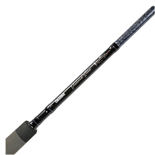 Side view of Okuma Diamond Elite two-piece salmon downrigger rod